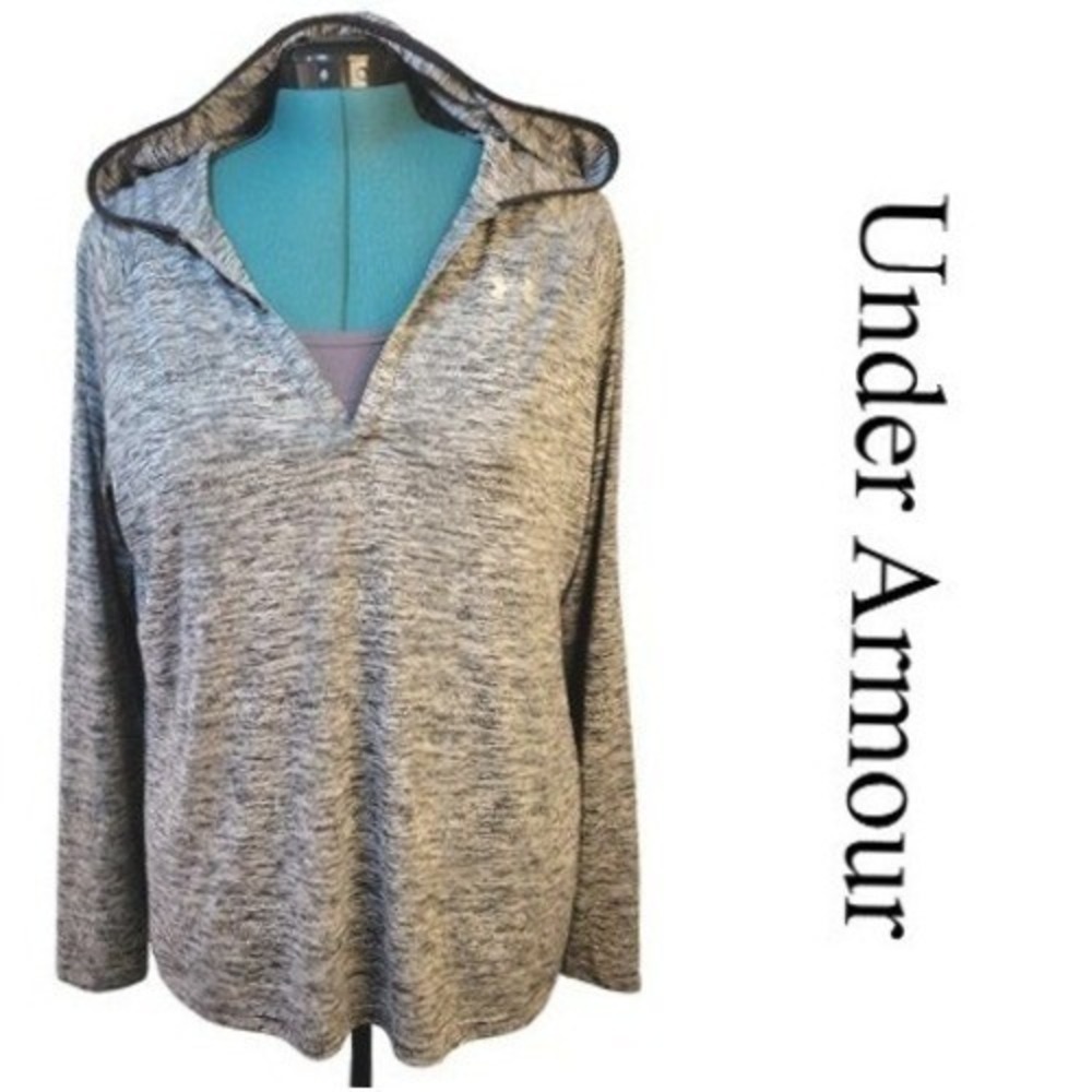 Under Armour Hoodie Women Medium Gray Space Dye Knit Pullover V-Neck Streetwear